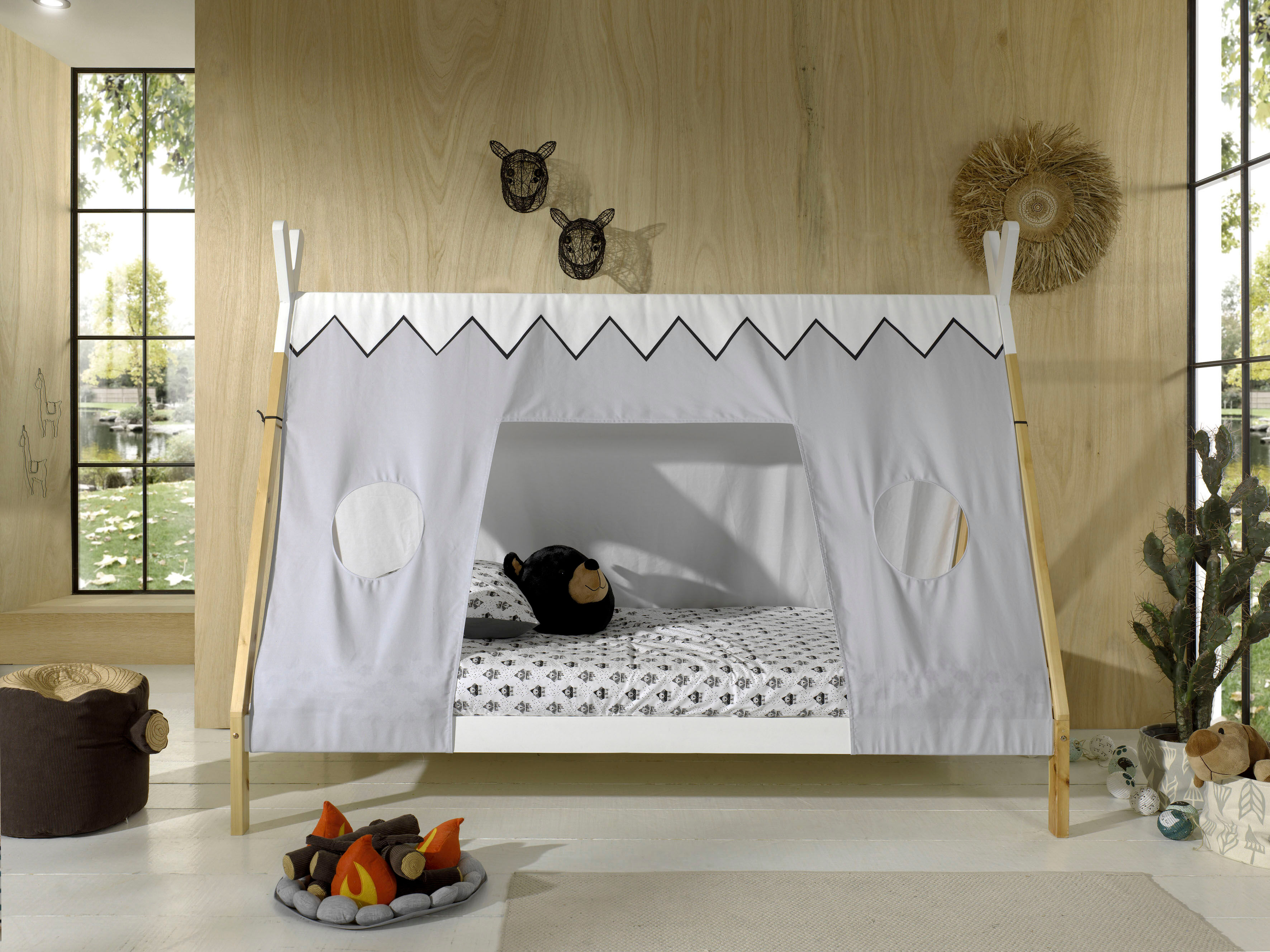 Kinderbett VIPACK "Tipi", weiss (natur, weiß), B:98cm H:158,2cm L:206cm, Betten, Kinderbett, mit Rolllattenrost und Zeltdach, wahlweise mit Schublade natur, weiß Liegefläche Länge B: 200cm x 90cm, Polyester Ohne Bettschublade, Höhe Bett: 158,2cm, ohne Mat