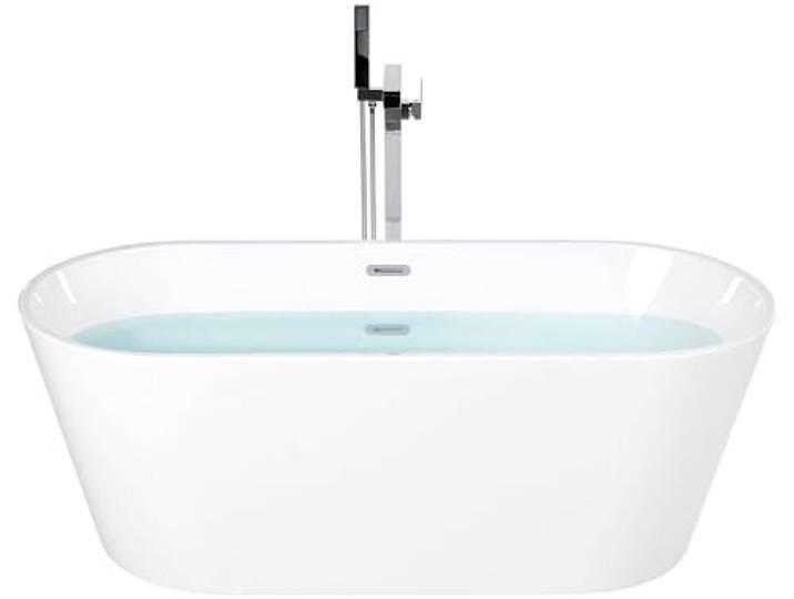 Stilvolle Acryl Badewanne oval freistehend weiß mit Überlauf 170 x 73 cm Havana