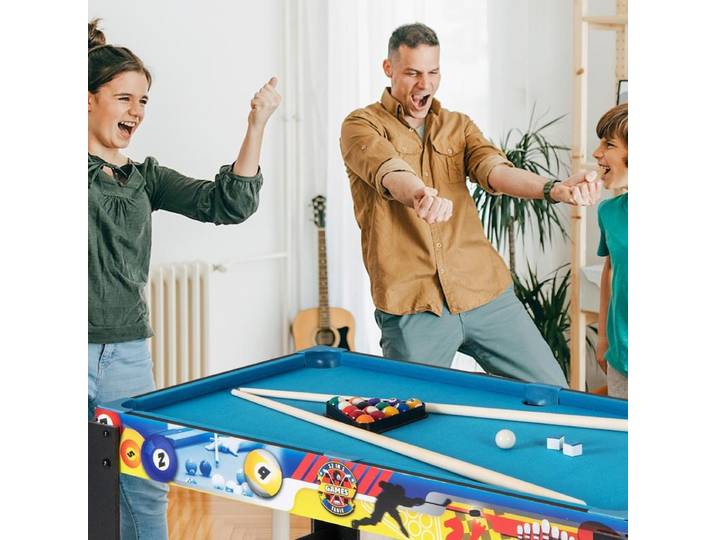 Table de jeu combinée 12-en-1 avec baby-foot, hockey sur air, billard, échecs et tennis de table