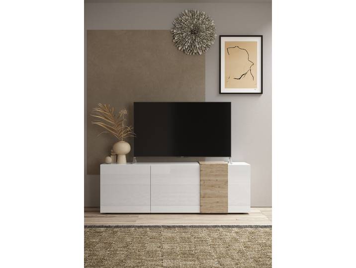 Lowboard HOME AFFAIRE Venus, TV-Bank , weiss (weiß hochglanz lack, eiche cadiz nb), B:181cm H:59cm T:44cm, Sideboards, Lowboard, Breite 181 cm