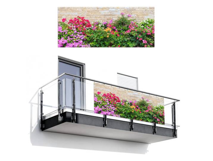 MuchoWow Balkon-Sichtschutz Blumen - Pflanzen - Blätter - Steine, Pink, Kunststoff, Rechteckig, 300x130 cm, Sonnenschutz, Sichtschutz