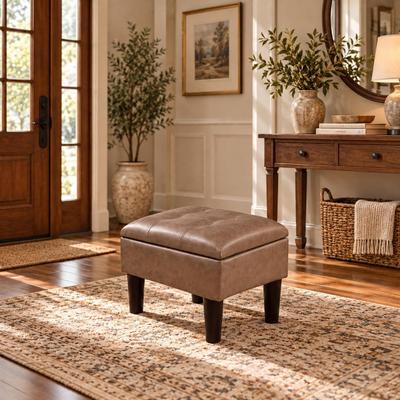 "Adeco 15.5"" Upholstered Faux Leather Storage Ottoman Footrest For Living Room"