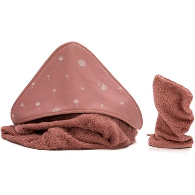 Kapuzenhandtuch FILLIKID "Kapuzenbadetuch mit Waschhandschuh", Kinder, Gr. B/L: 100cmx100cm, 2 Stk., Blumen, Frottee, rosa (pusteblume), Frottee, Frottee, geblümt, Handtücher