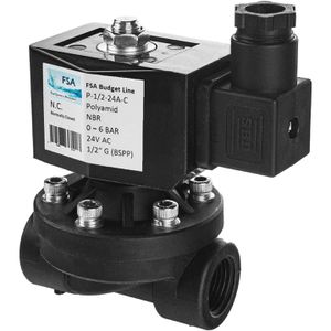 FSA Magnetventil Budget P-1/2-24A-C, 1/2 Zoll, Kunststoff, stromlos geschlossen, bis 6 bar, 24V