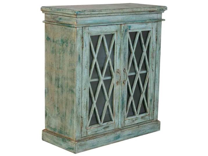 Buffet en bois et verre avec 2 portes, bleu 90x40x100h cm