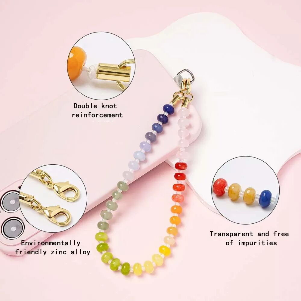 INF Chaîne de téléphone en pierre naturelle bleue, style ins, perles faites à la main, DIY