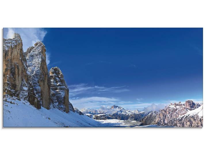 Glasbild ARTLAND Drei Zinnen Umrundung in den Dolomiten , blau (farbe bild(er): blau), B:100cm H:50cm, Bilder, Glasbild, in verschiedenen Grössen