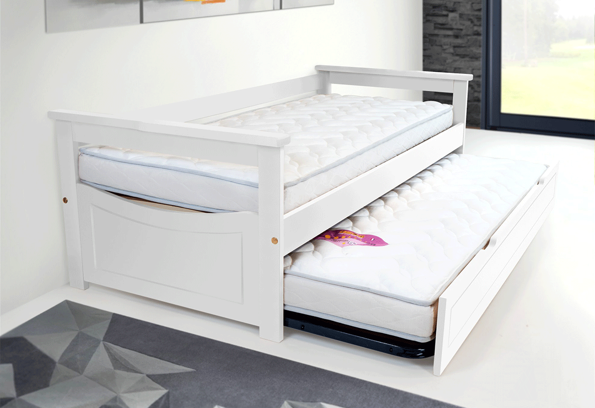 ABC MEUBLES Ausziehbett 80x200 Topaze aus Massivholz - Weiß