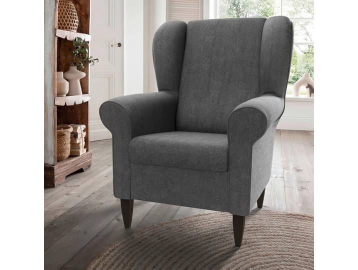 Livetastic Ohrensessel Asino, Dunkelgrau, Holz, Wenge, Uni, 80x102x86 cm, Stoffauswahl, Wohnzimmer, Sessel, Ohrensessel