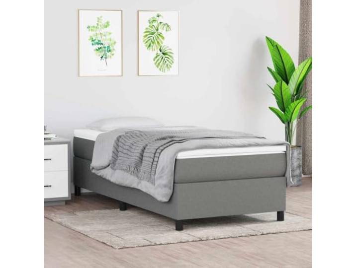 KGHFDVB Bett 203 x 100 x 35 cm aus Holzwerkstoff Dunkelgrau Polyester Stoffbezug 100% Polyester, Sperrholzlatten für Gewichtsverteilung, Stützbeine für Stabilität, fürs Schlafzimmer, Matratze