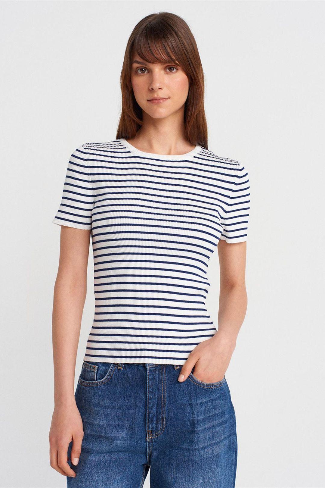 Gestreepte Geribbelde Brei Blouse