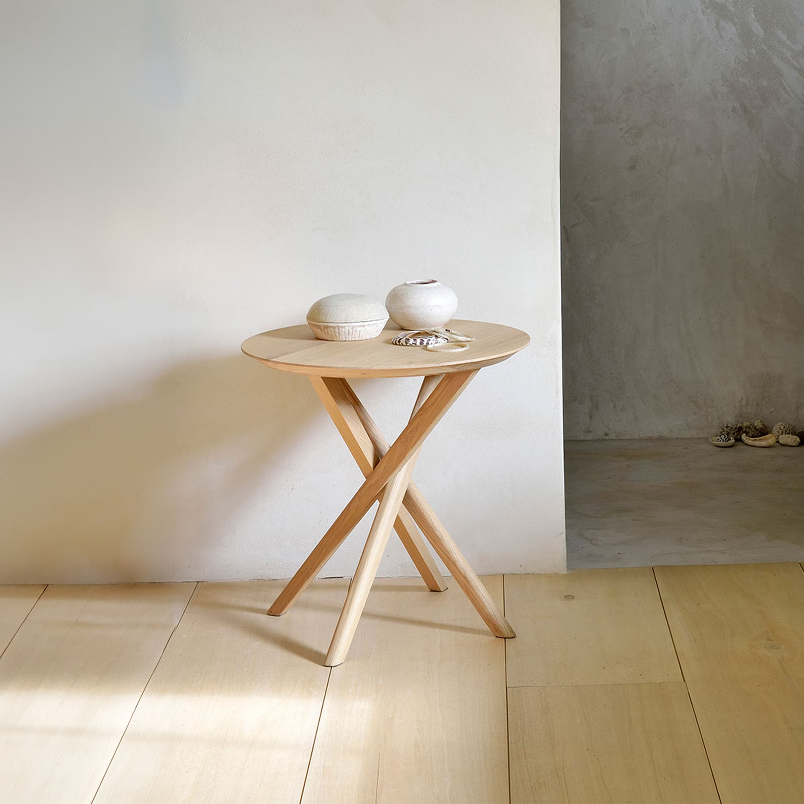 Ethnicraft Mikado Ronde Bijzettafel van Geolied Eikenhout, Naturel