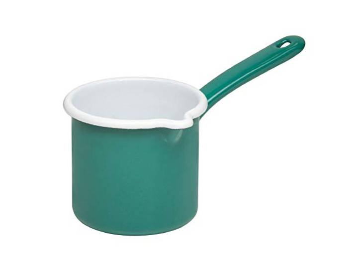 Riess, 0285-111, Schnabeltopf mit Stiel Ø 12cm, NATURE GREEN DARK, Emaille, Vol. (rec.): 1,0 Liter, Made in Österreich, LBH: 25,1x15,1x13,3cm, 0,495kg, Induktionskocher kompatibel, Gasherd geeignet