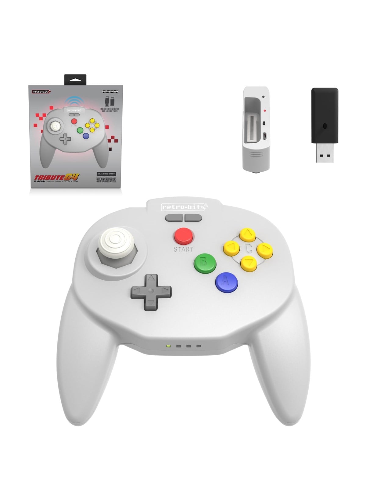 Retro-Bit Tribute64 2.4GHz Wireless Controller - Grey - Wireless Controller - Nintendo 64
