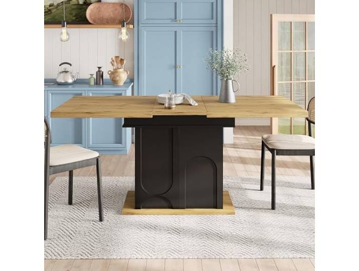 Merax Esstisch Teleskoptisch 110–140×80 cm, Ausziehbarer Küchentisch für 2–6 Personen, Esstisch mit Aufbewahrungsschrank, Klappbarer Tisch für Küche & Wohnzimmer