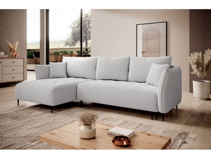 Ecksofa BARI mit Schlaffunktion und Bettkasten, Breite 276 cm , Catch me 22, Ottomane: links