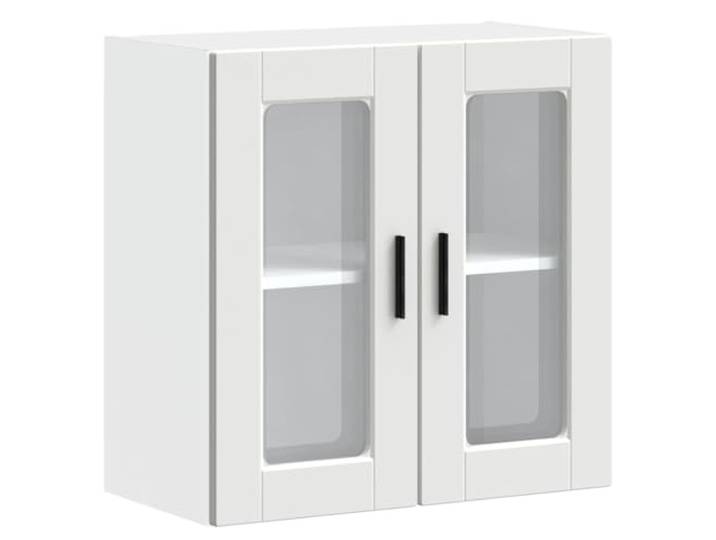Küchen-Hängeschrank 60 x 31 x 60 cm mit Glastür Porto Holzwerkstoff Weiß Holzwerkstoff und Glas, Glastüren für schnellen Überblick, 75 kg Belastbarkeit, für Küche und Vorratsraum, 60 x 31 x 60 cm