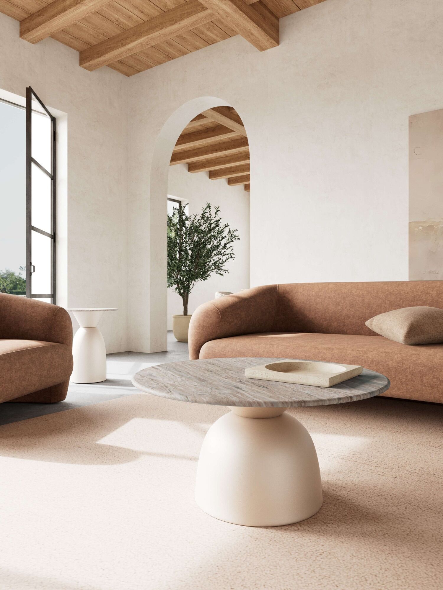 Couchtisch ACTONA GROUP "Ferrol Beistelltisch– stilvoll & modern mit eleganter Marmorplatte", beige (grau toronto, grau, grau toronto), B:80cm H:42cm T:80cm, Tische, Couchtisch, Rund. Grauer Toronto Marmor, raues Stahlgestell, grau. Ø: 80 cm grau toronto,