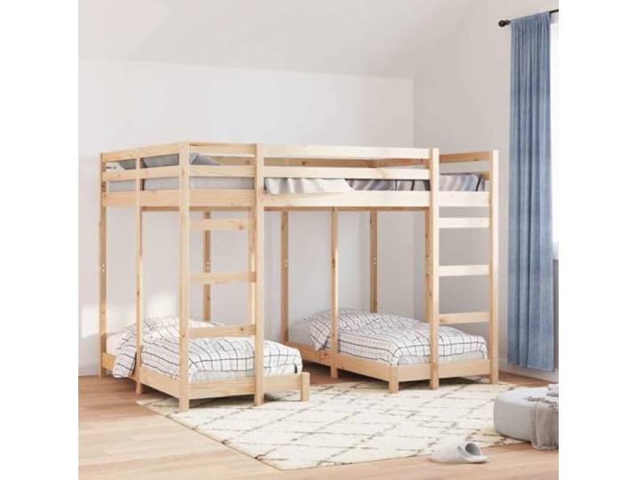 RJPLMFV Etagenbett, dreifach, Kiefernholz, massiv, 140 x 200 cm 2 Leitern, Sicherheitsstangen, 3-stufiges Design, platzsparend, geteiltes Schlafzimmer