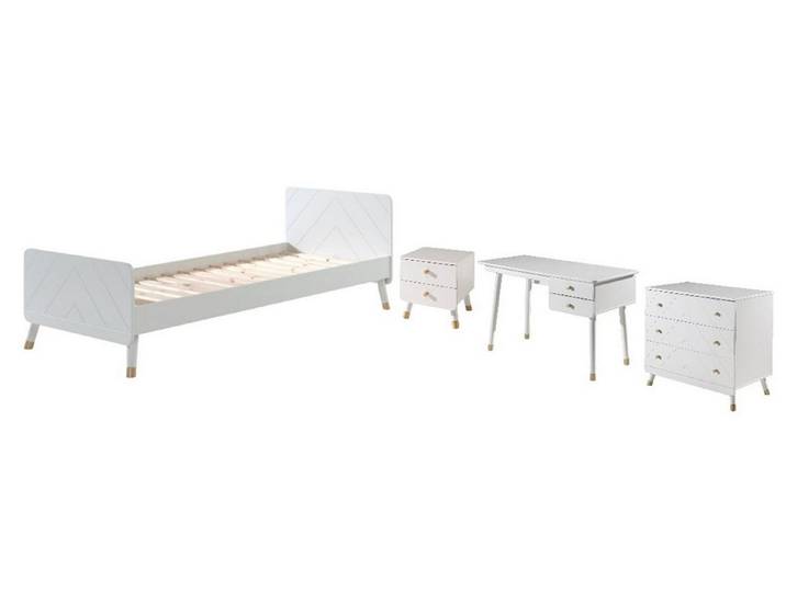 58 aufm Kessel Jugendzimmer-Set Kinderzimmer Set Kamillah Jugendzimmer komplett MDF Weiß BICO0714, (inkl. Versand, Lieferung bis Verwendungsstelle), Einzelbett, Nachtkonsole, Schreibtisch, Kommode, Retro-Optik