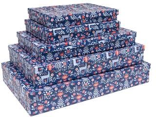 IH Casa Decor Set of 5 Rectangular Nesting Flat Shirt Boxes Reindeer Floral