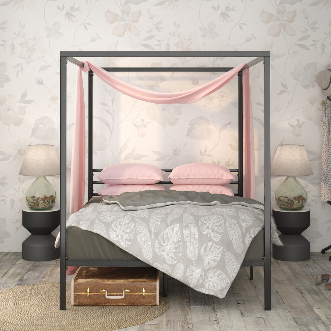 Etta Avenue Toulouse Metal Platform Bed frame with Canopy Frame Black Double (4'6)