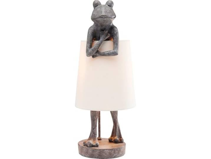 Kare Design Lampe à poser Animal Frog\, Grenouille\, gris/blanc\, abat jour lin\, lampe de table\, decoration chambre à coucher\, salon\, 58x23x29cm (Ampoule Non Incluse)