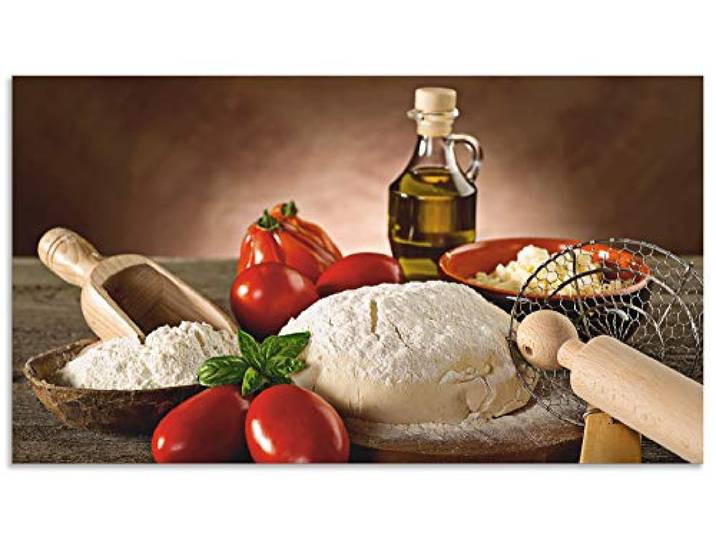 ARTland Spritzschutz Küchenrückwand aus Alu für Küche Herd Spüle 90x50 cm (BxH) mit Motiv Essen Lebensmittel Italien Pizza Tomaten Teig Mediterran T5UZ