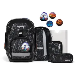 ergobag PACK Set Schulranzen-Set Super ReflektBär, 6-teilig Schwarz Weiß 20 Liter