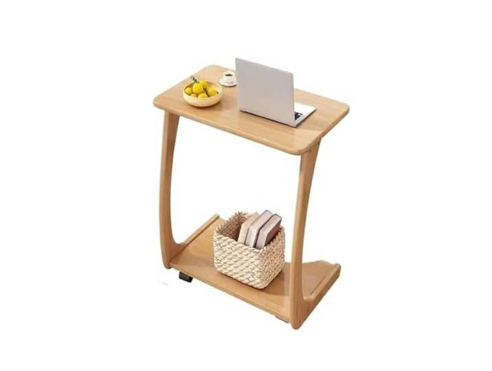 XIUsheUA Mobiler Beistelltisch aus Massivholz mit 360-Grad-Rädern Nachttisch for Wohnzimmer, Schlafzimmer, Sofa, platzsparende Möbel aus Gummibaumholz(Style A 45x40x63cm)