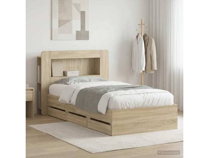 Cadre de lit 1 personnes - Lit simple - avec rangement Chêne Sonoma 80 x 200 cm_26akl99s