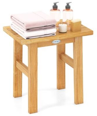 Costway 18 Inch Teak Shower Bench Spa Bath Stool for Shaving Legs