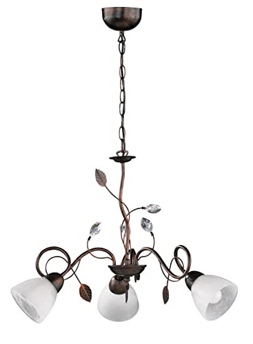 Trio Leuchten Traditio Kroonluchter, metaal roestkleurig antiek en wit glas, B/D/H: 70 x 70 x 150 cm