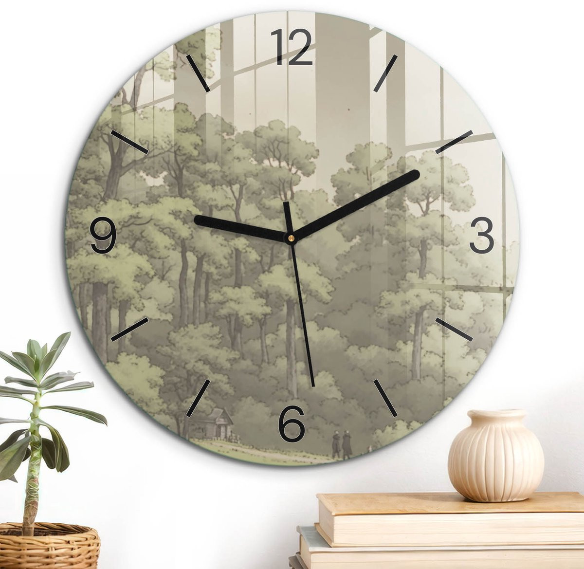 ArtPrintCave Wandklok met Groen Boslandschap - Ronde Analoge Muurklok - Diameter: 30 cm