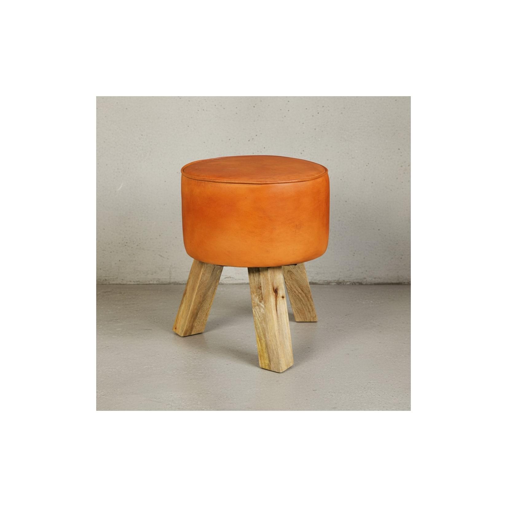 KADIMA DESIGN Country-Stil Sitzhocker, Ziegenleder, Holzgestell, 45 cm - Robust & Handgefertigt