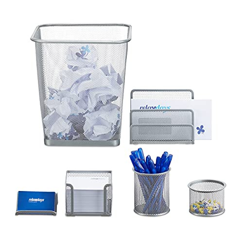 Relaxdays Bureau organizer set, 6-delig, metaal, zilver
