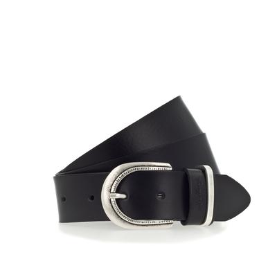 Ledergürtel MUSTANG "Paige", Damen, Gr. 90, schwarz, Materialmix, unifarben, Gürtel Ledergürtel, Mit dunklen Airbrushkanten und einer ovalen Dornschließe, 3,5 cm