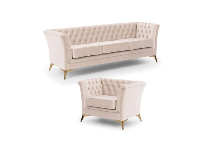 Ensemble de canapés Chesterfield 3+1 en velours beige