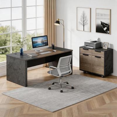 WESOME L Shaped Executive Home Office Desk with Mobile File Drawers & Storage Cabinets