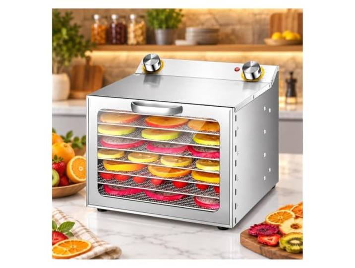Dörrgerät Mit Zwei Heizrohren, Dörrgerät Mit 6 Fächern Leicht Zu Reinigendes Design, Leiser Betrieb Unter 48 DB, For Gemüsechips(8layer)