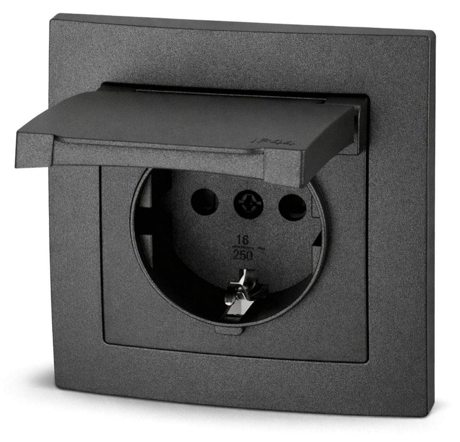 ADAKAT Inbouwstopcontact IP44 model Aqua ET-1 antraciet