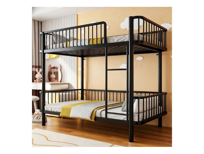 Flieks Etagenbett, Metall Kinderbett 90x200cm mit abgerundeten Ecken, Sicherheitsgeländer