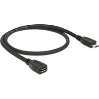 USB 2.0 Verlängerungskabel, Micro-USB Stecker > Micro-USB Buchse schwarz, 0,5 Meter, doppelt geschirmt