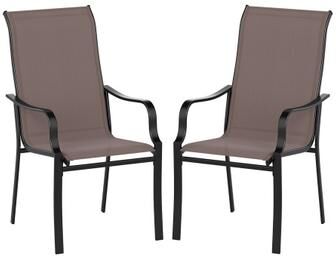Costway Patio Dining Chair Set of 2 with Wide Seat and Heavy-Duty Metal Frame-Brown