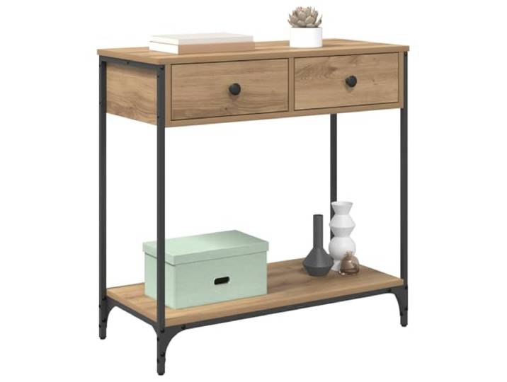 KTHLBRH Konsolentisch Eiche Handwerk 75 x 34,5 x 75 cm Technisches Holz, Metallrahmen, 2 Schubladen, verstellbare Füße, industrieller Stil