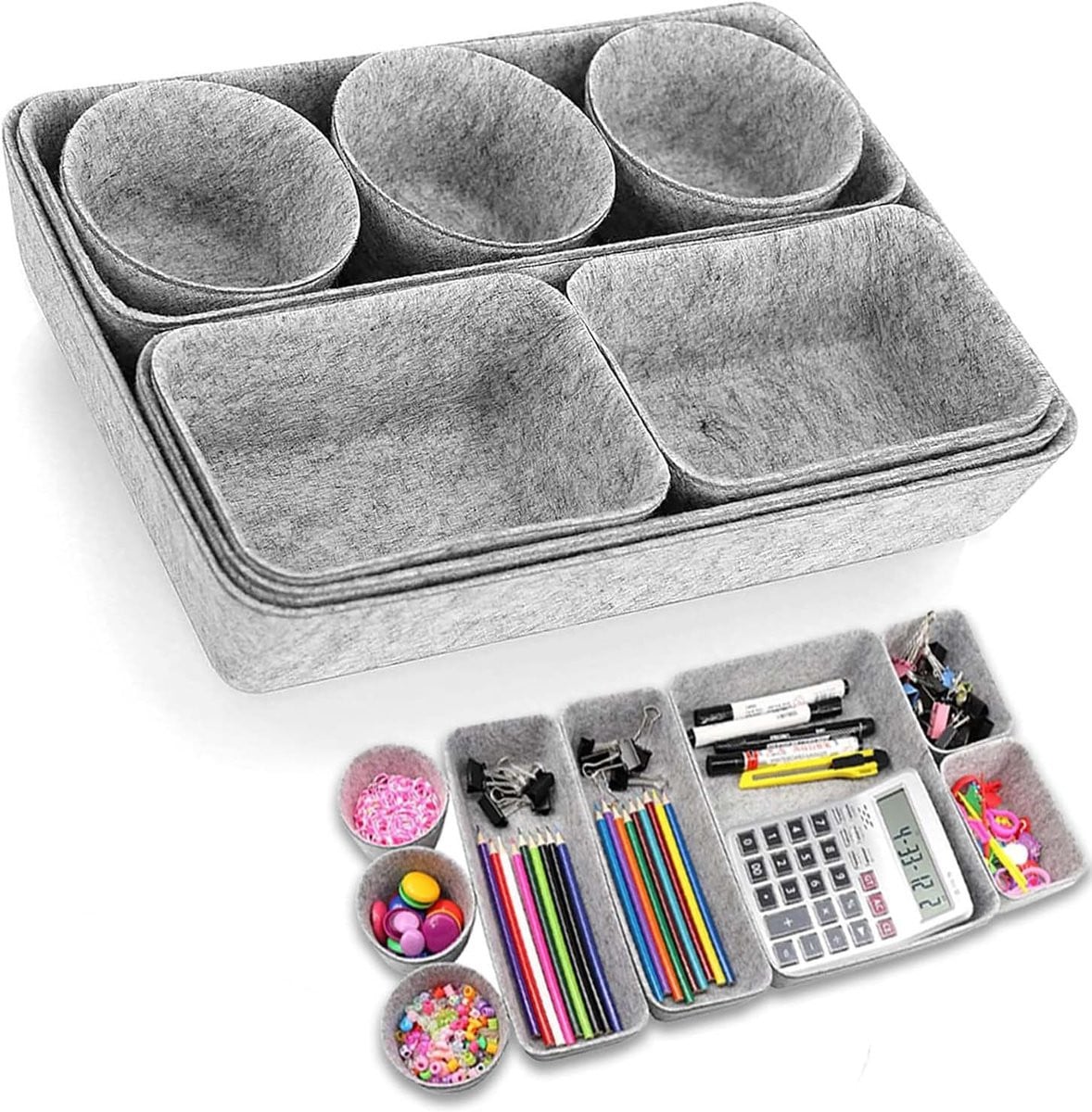 Ladeorganisator Vilt 8 Stuks - Lichtgrijs Lade-inzetstuk voor Make-uptafel, Kantoor, Keuken & Badkamer