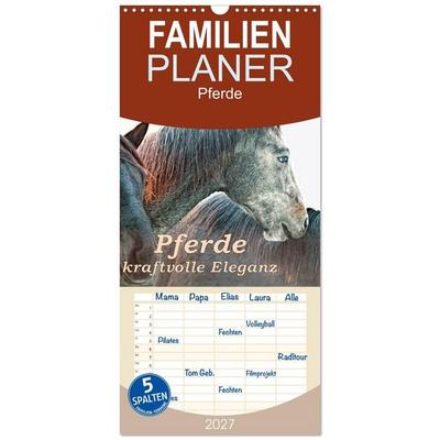 Familienplaner 2027 - Pferde - kraftvolle Eleganz mit 5 Spalten (Wandkalender, 21 x 45 cm) CALVENDO