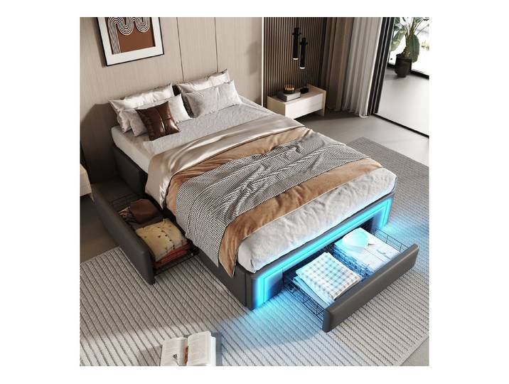 STILVORA Polsterbett mit Lattenrost,Jugendbett 90X200 mit stauraum,Stauraumbett mit LED (90x200 mit LED & Schubladen ohne Kopfteil, Modernes Plattformbett, Ideal für Schlafzimmer & Gästezimmer), ohne Matratze