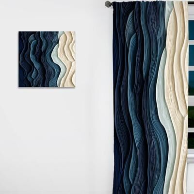 DESIGN ART Designart - Blue and white Coastal Wave s Edge - Coastal Minimalism Curtain - Blackout Coastal Curtain - 1 Panel