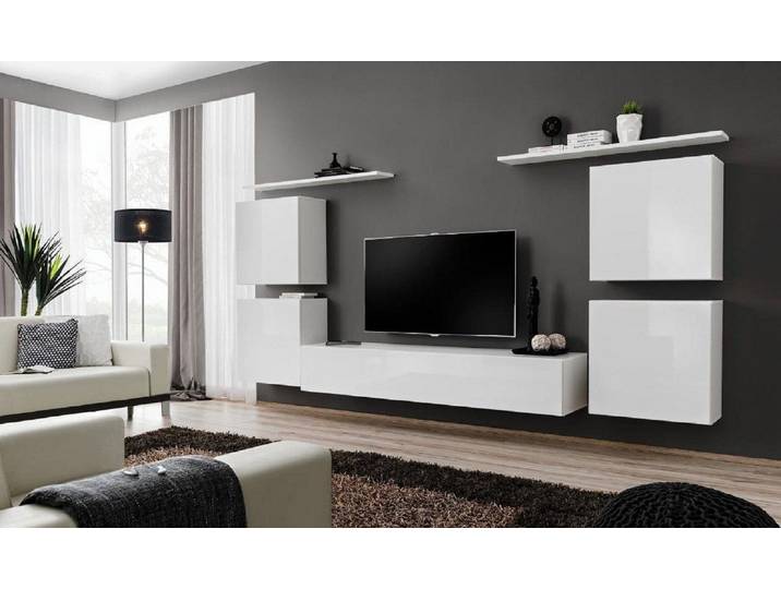 Xlmoebel Wohnwand Weiße Wohnwand aus hochwertigem Material im modernen Design, (7-St., 1x Wohnwand + 1x TV Ständer + 4x Wandschrank + 2x Wandregal), Hergestellt in Europa